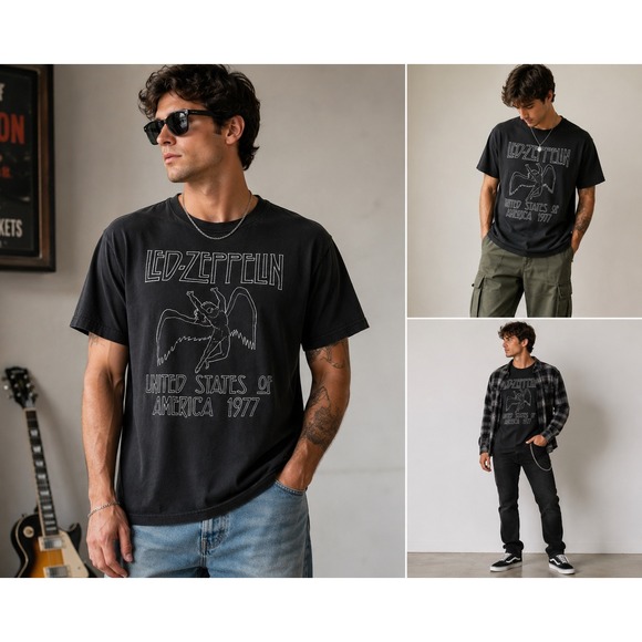 led zeppelin Other - Led Zeppelin Graphic T-Shirt Mens Large Black Cotton 1977 US Tour Rock Band Tee
